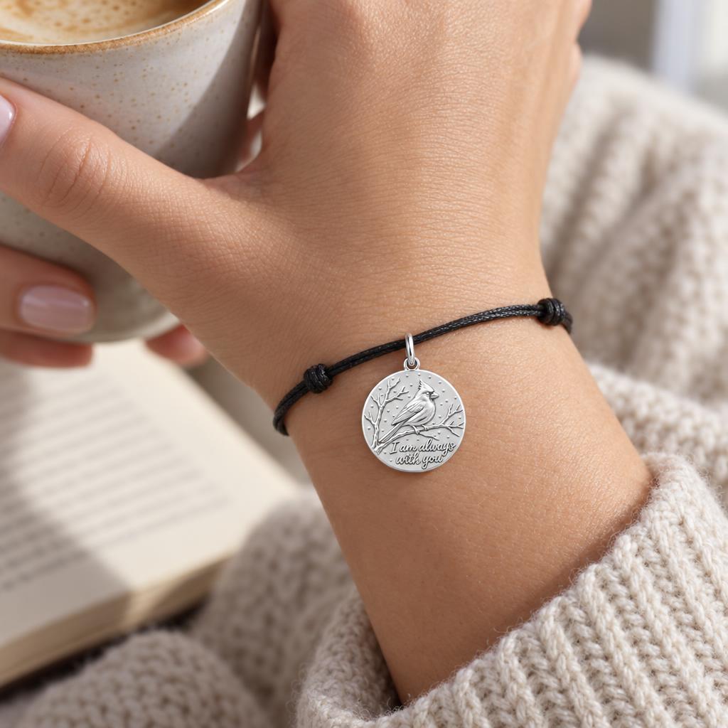 Always With You Cardinal Charm and Polyester Cord Bracelet Set