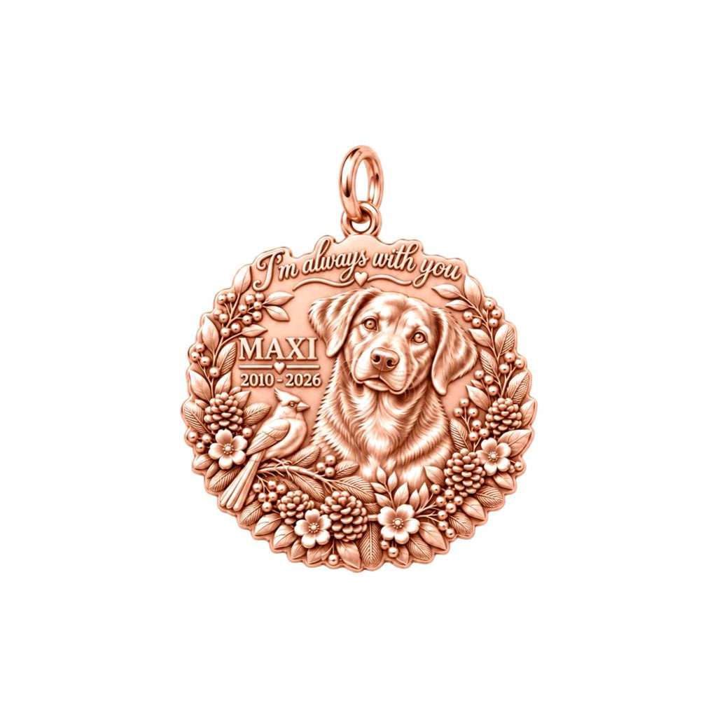 Always With You Cardinal Charm Bracelet – Personalized Dog Mom Gift – rose gold 2 cm charm, front view