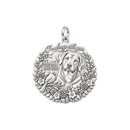 Always With You Cardinal Charm Bracelet – Personalized Dog Mom Gift – silver plated 2 cm charm, front view