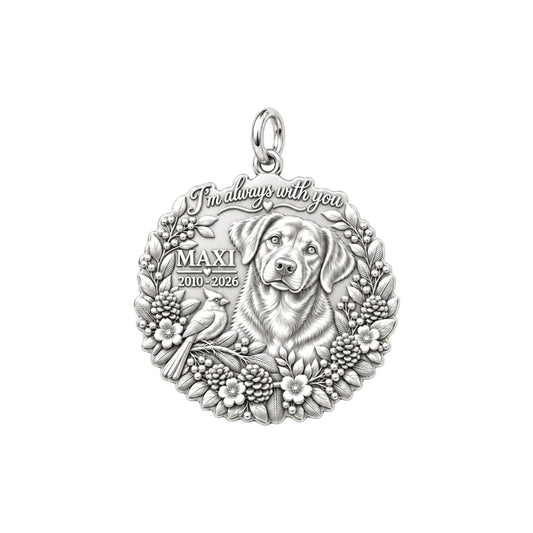 Always With You Cardinal Charm Bracelet – Personalized Dog Mom Gift – silver plated 2 cm charm, front view