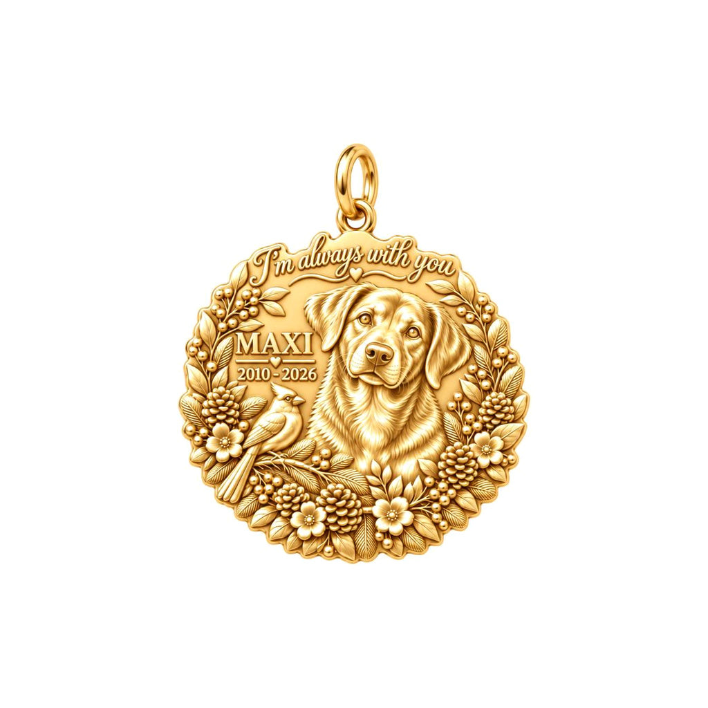 Always With You Cardinal Charm Bracelet – Personalized Dog Mom Gift – 18K gold plated 2 cm charm, front view