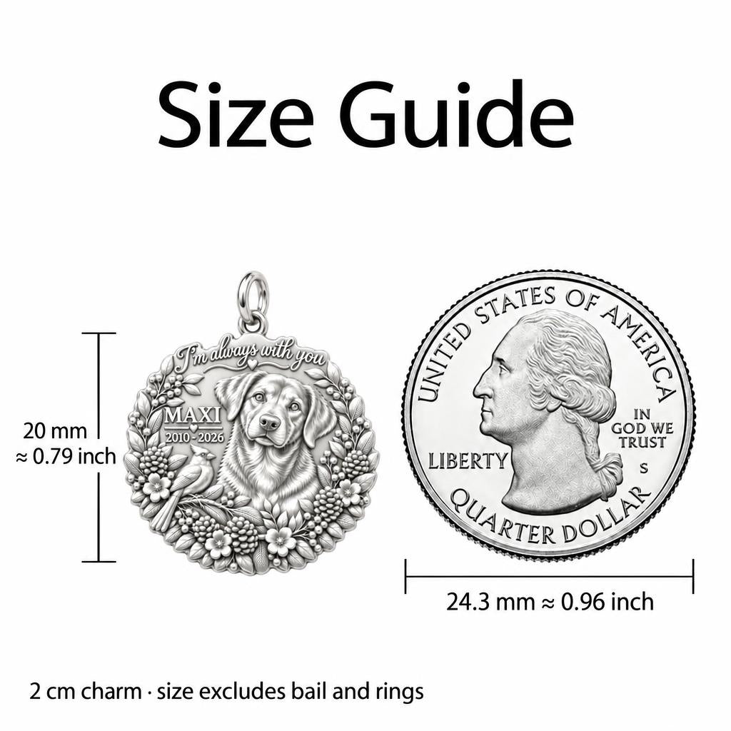 Always With You Cardinal Charm Bracelet Set – size guide, 13 mm charm next to a quarter