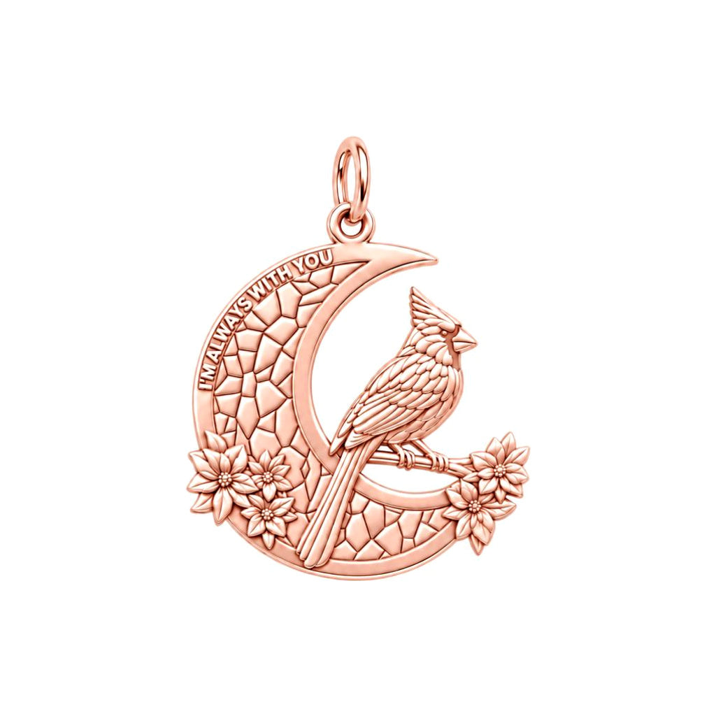 Always With You Cardinal Moon Charm and Polyester Cord Bracelet Set – rose gold 3 cm charm, front view