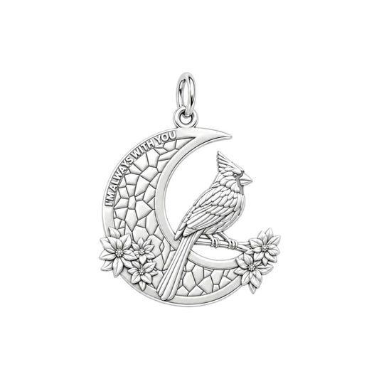 Always With You Cardinal Moon Charm and Polyester Cord Bracelet Set – silver plated 3 cm charm, front view