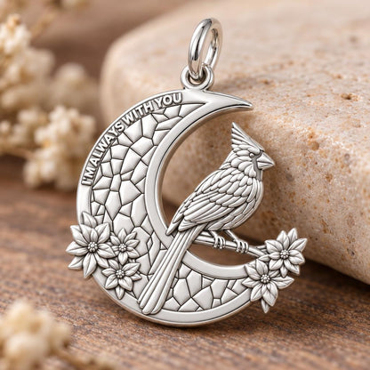 Always With You Cardinal Moon Charm and Polyester Cord Bracelet Set – macro detail of the charm