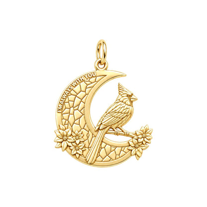 Always With You Cardinal Moon Charm and Polyester Cord Bracelet Set – 18K gold plated 3 cm charm, front view