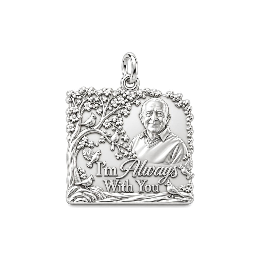 Always With You Portrait Charm Bracelet – Personalized Mom Gift – silver plated 2 cm charm, front view