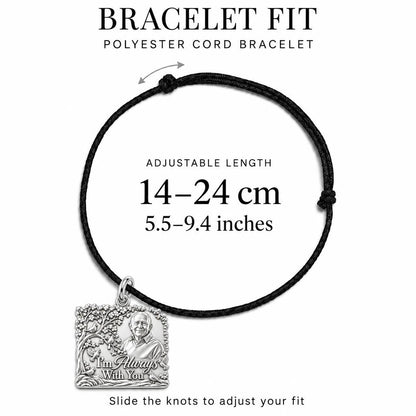 Always With You Portrait Charm Bracelet – Personalized Mom Gift – adjustable black cord bracelet, 14–24 cm