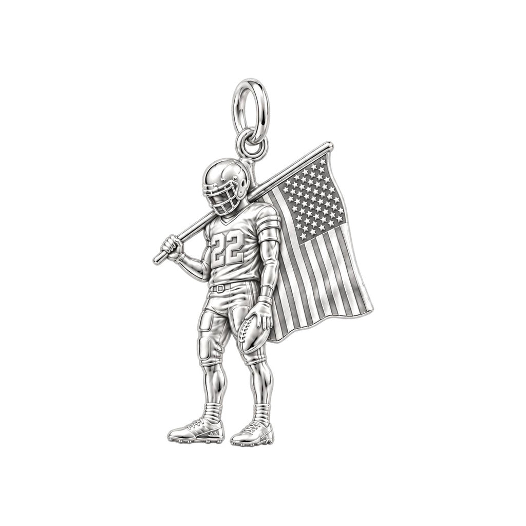 American Gridiron Pride Charm Bracelet – Personalized Athlete Gift – silver charm, front view
