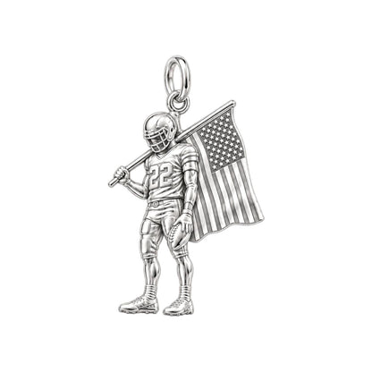American Gridiron Pride Charm Bracelet – Personalized Athlete Gift – silver charm, front view
