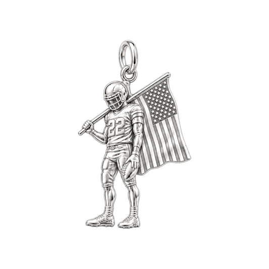 American Gridiron Pride Charm Bracelet – Personalized Athlete Gift – silver charm, front view