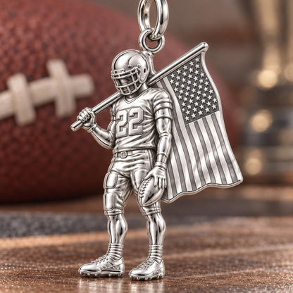 American Gridiron Pride Charm Bracelet – Personalized Athlete Gift – macro detail of the charm