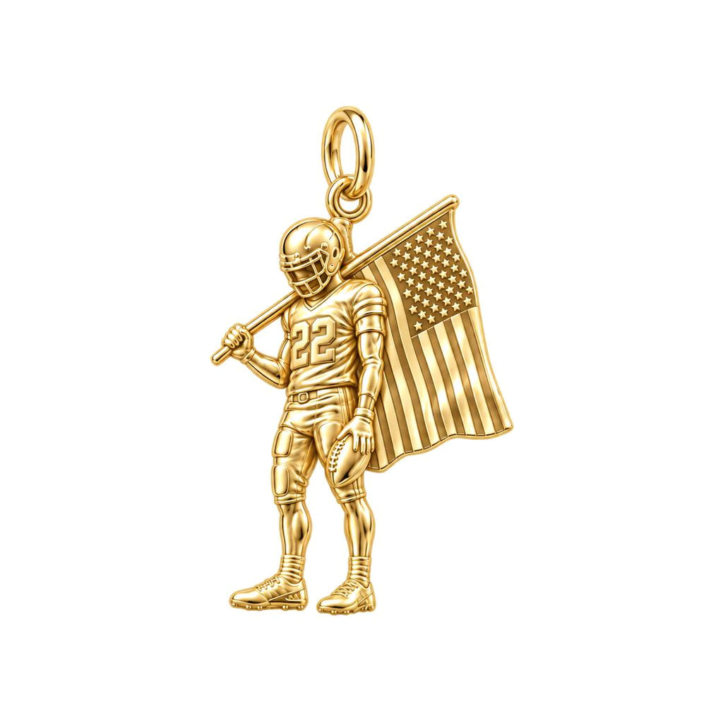American Gridiron Pride Charm Bracelet – Personalized Athlete Gift – 18K gold charm, front view