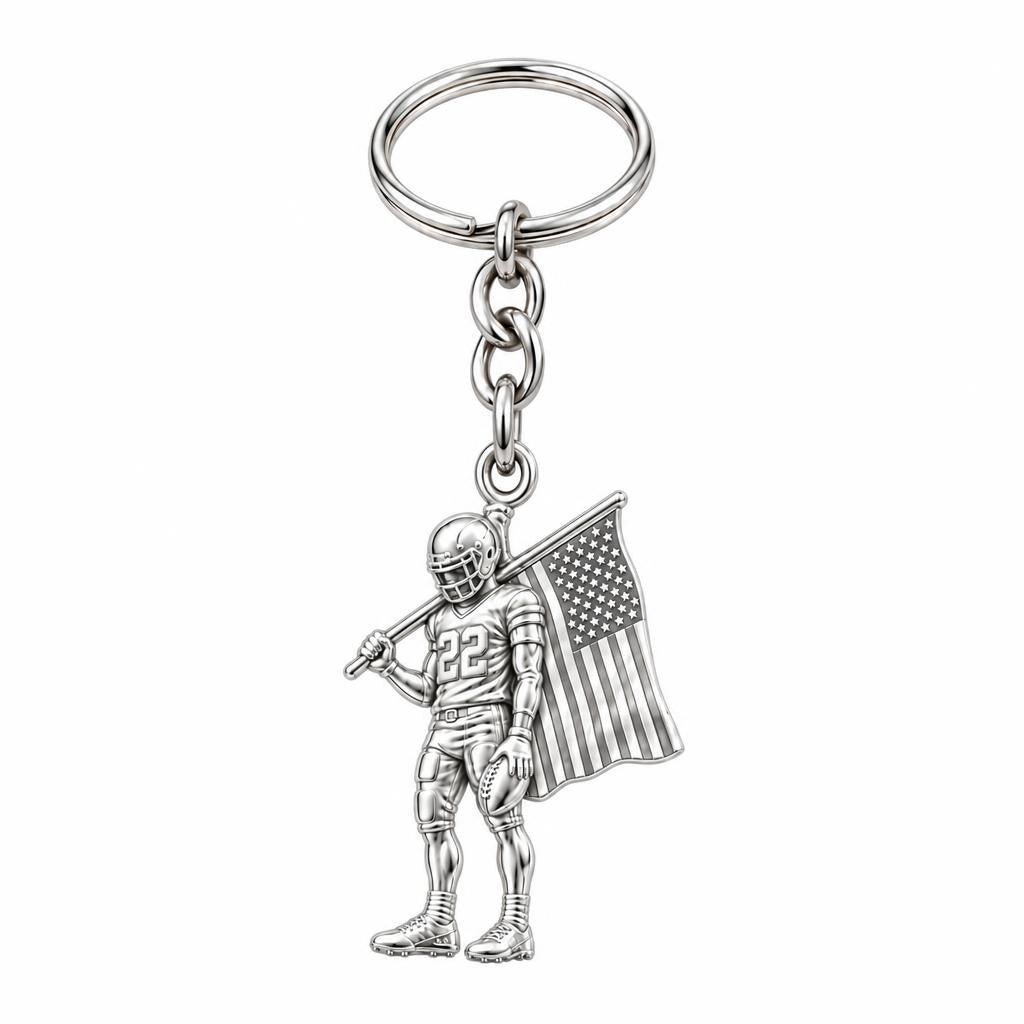 American Gridiron Pride Charm Keychain – silver, front view