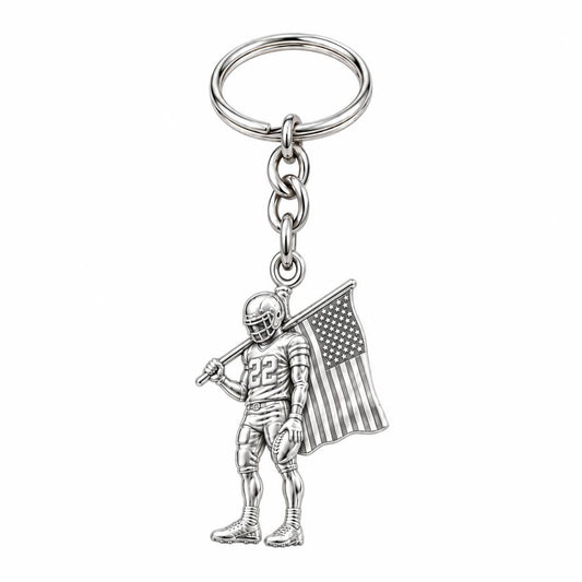 American Gridiron Pride Charm Keychain – silver, front view