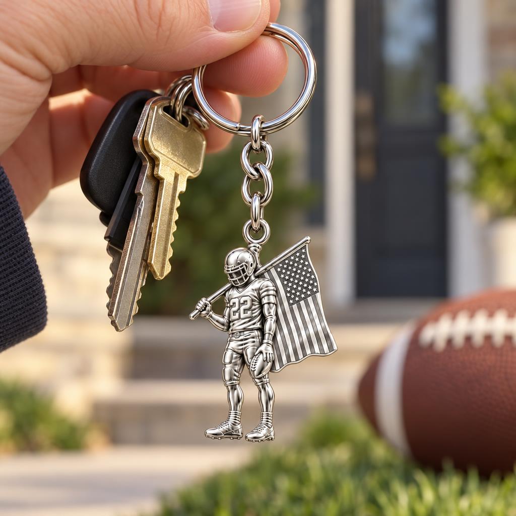 American Gridiron Pride Charm Keychain – worn / in use