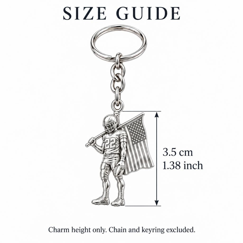 American Gridiron Pride Charm Keychain – size guide, 3.5 cm (1.38 in) charm, chain and keyring excluded