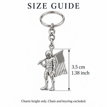 American Gridiron Pride Charm Keychain – size guide, 3.5 cm (1.38 in) charm, chain and keyring excluded