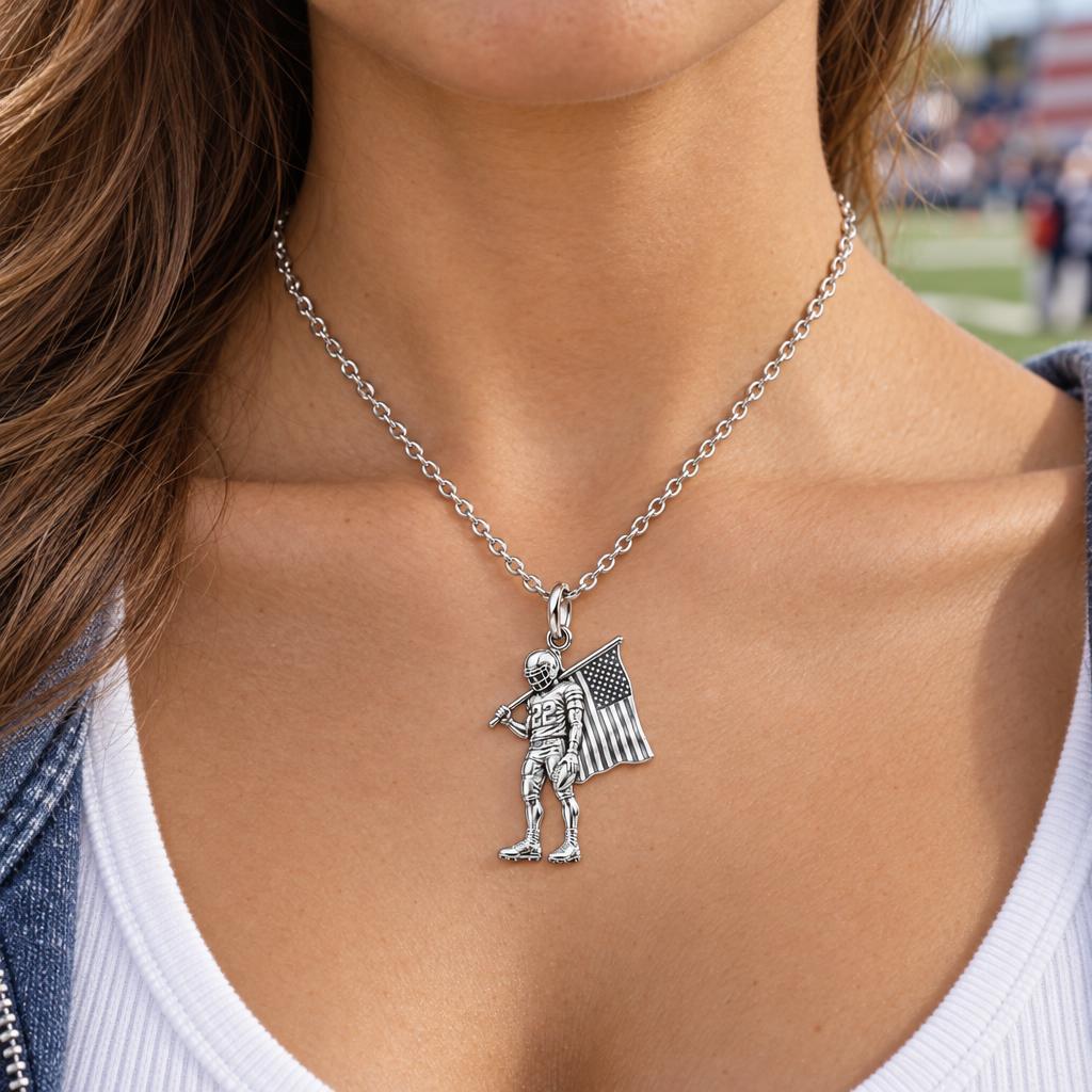 American Gridiron Pride Charm Necklace Set – worn / in use