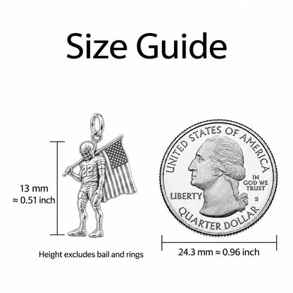 American Gridiron Pride Charm Necklace Set – size guide, 13 mm charm next to a quarter