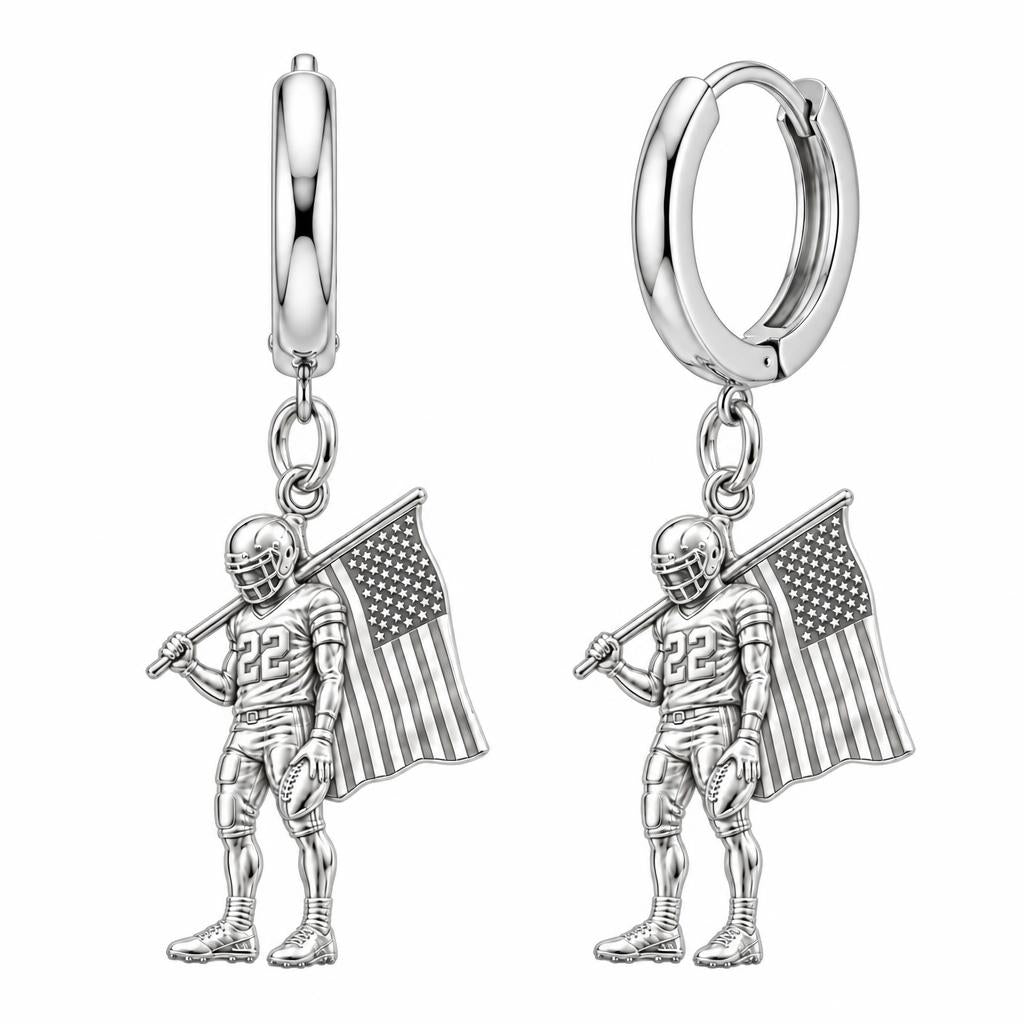 American Gridiron Pride Huggie Charm Earrings – silver, front view