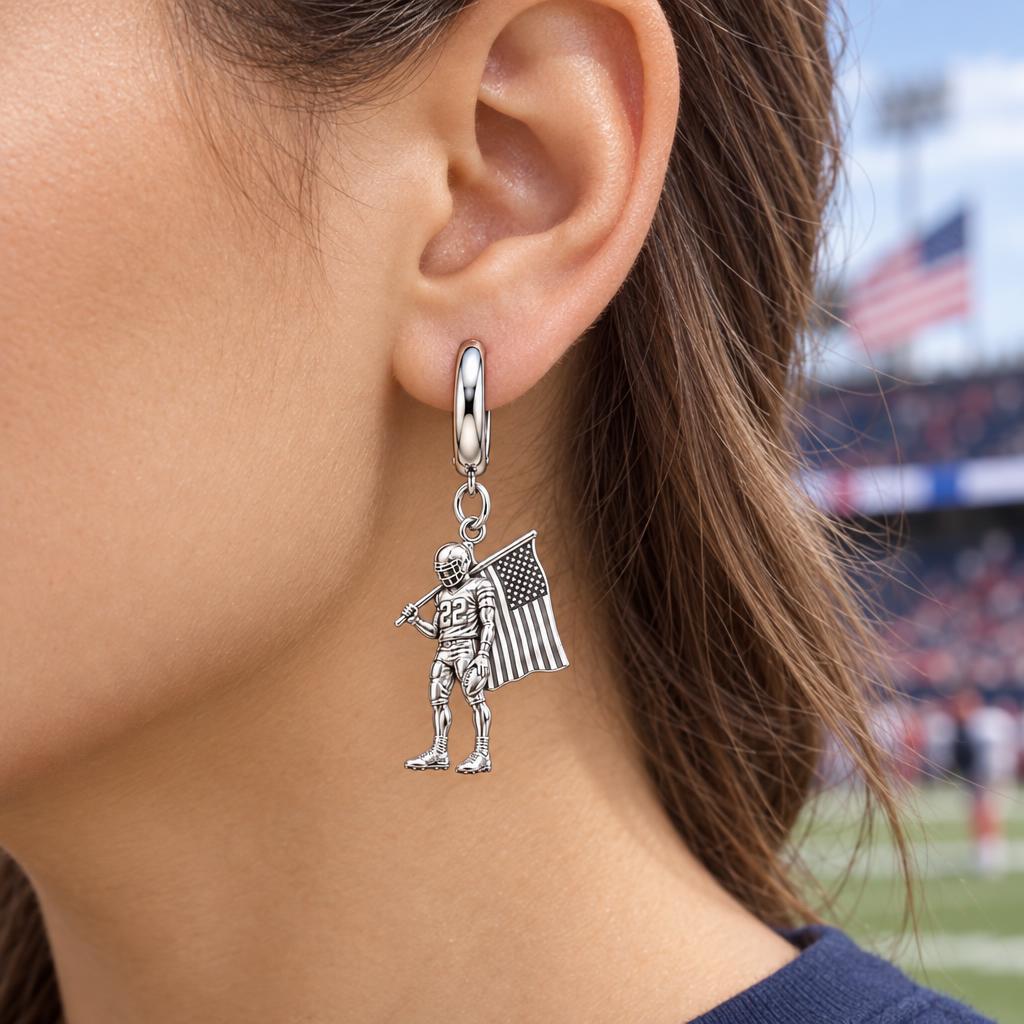 American Gridiron Pride Huggie Charm Earrings – worn / in use
