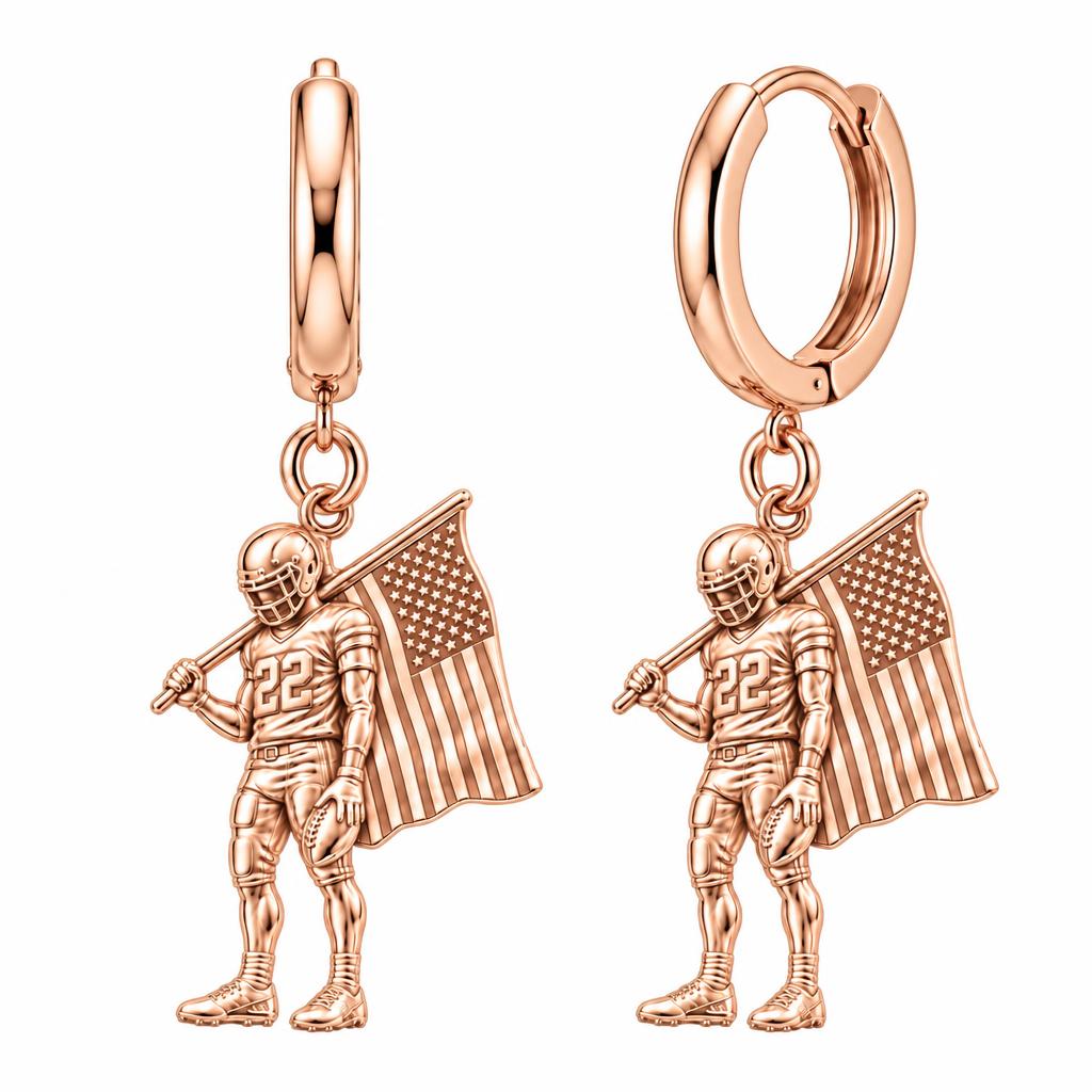 American Gridiron Pride Huggie Charm Earrings – rose gold, front view