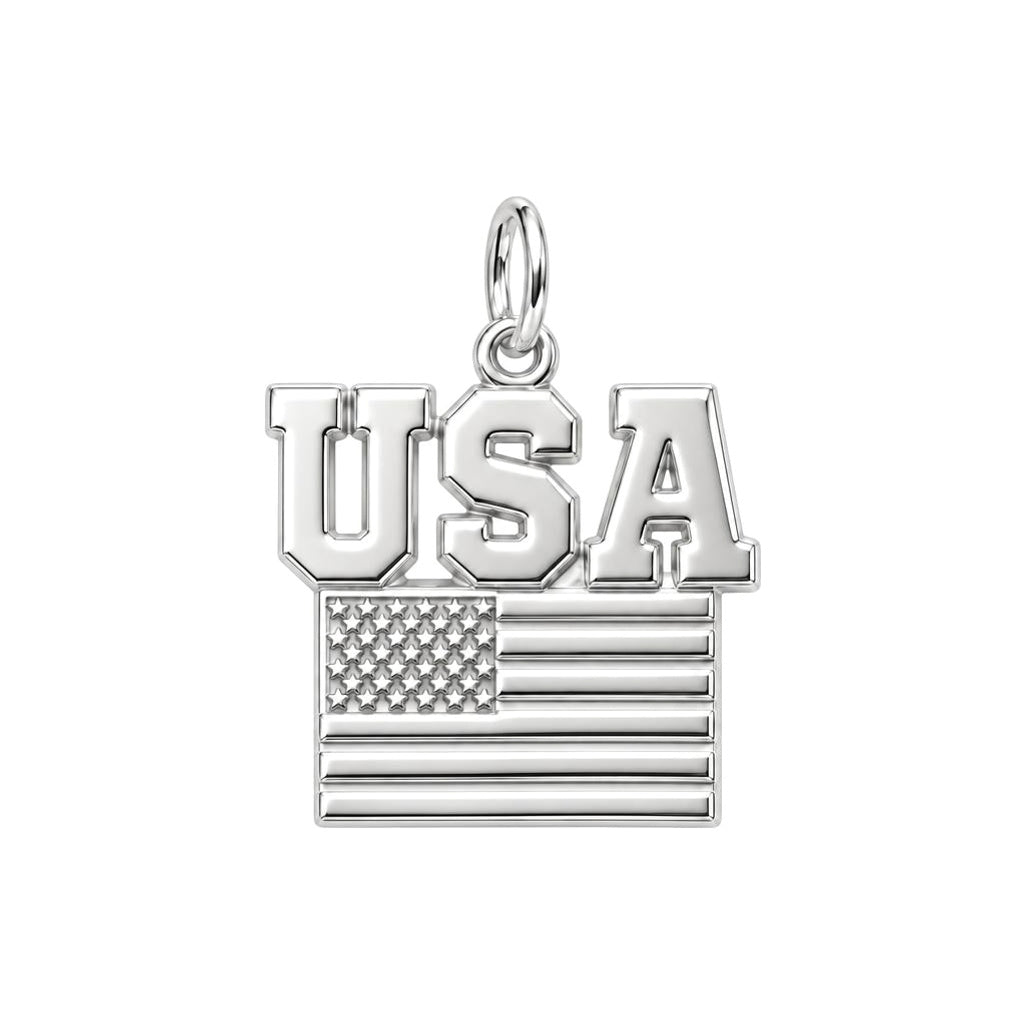 American Pride Charm Bracelet – Personalized Veteran Gift – silver charm, front view