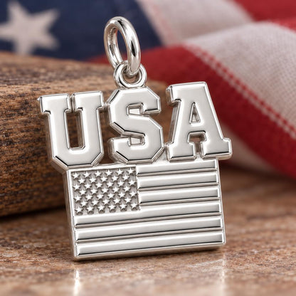 American Pride Charm Bracelet – Personalized Veteran Gift – macro detail of the charm