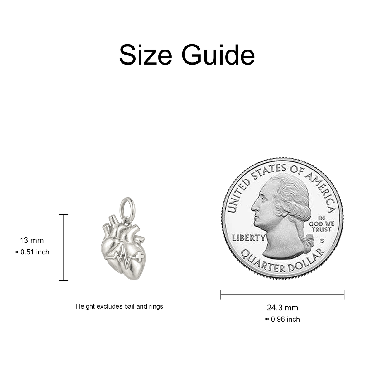 Anatomical Heart and Heartbeat Charm — Size Guide — 13 mm body excluding bail and rings — 50-works-silver-20260916-17