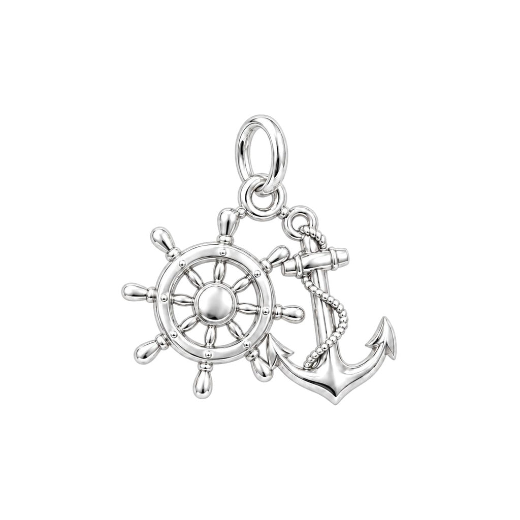 Anchor and Helm Charm Bracelet – Personalized Sailor Gift – silver plated 2 cm charm, front view