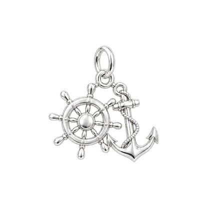 Anchor and Helm Charm Bracelet – Personalized Sailor Gift – silver plated 2 cm charm, front view