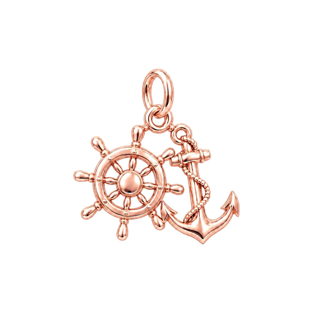 Anchor and Helm Charm Bracelet – Personalized Sailor Gift – rose gold 2 cm charm, front view
