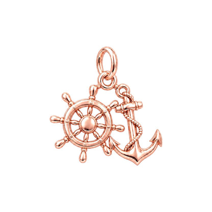 Anchor and Helm Charm Bracelet – Personalized Sailor Gift – rose gold 2 cm charm, front view