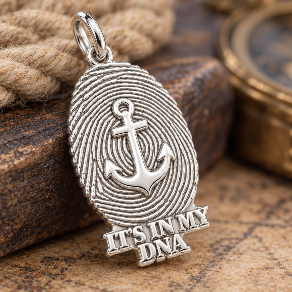 Anchor Fingerprint Charm Bracelet – Personalized Veteran Gift – macro detail of the charm
