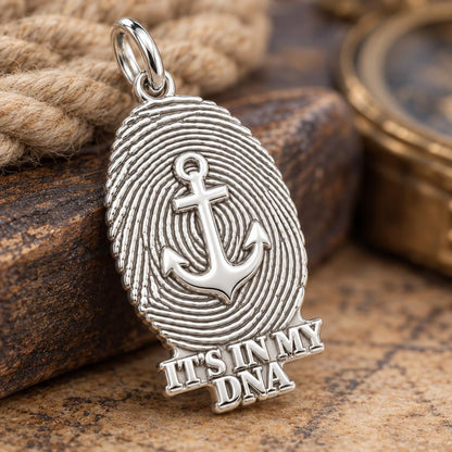 Anchor Fingerprint Charm Bracelet – Personalized Veteran Gift – macro detail of the charm