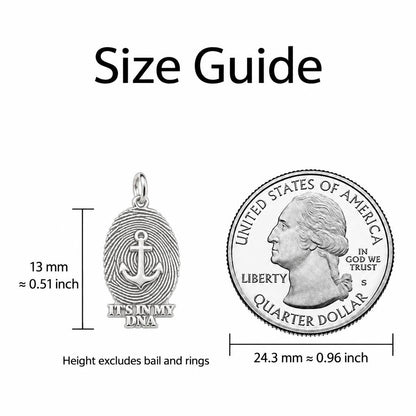 Anchor Fingerprint Charm Bracelet – Personalized Veteran Gift – size guide, 13 mm charm next to a quarter