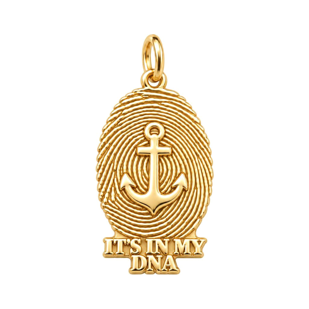 Anchor Fingerprint Charm Bracelet – Personalized Veteran Gift – 18K gold charm, front view