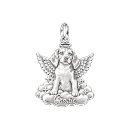 Angel Pup on Clouds Charm Bracelet – Personalized Dog Mom Gift – silver plated 3 cm charm, front view