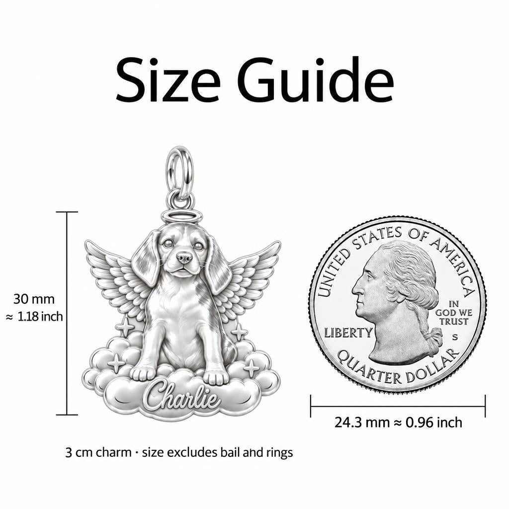 Angel Pup on Clouds Charm Bracelet – Personalized Dog Mom Gift – size guide, 3 cm charm next to a quarter