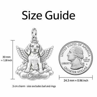 Angel Pup on Clouds Charm Bracelet – Personalized Dog Mom Gift – size guide, 3 cm charm next to a quarter
