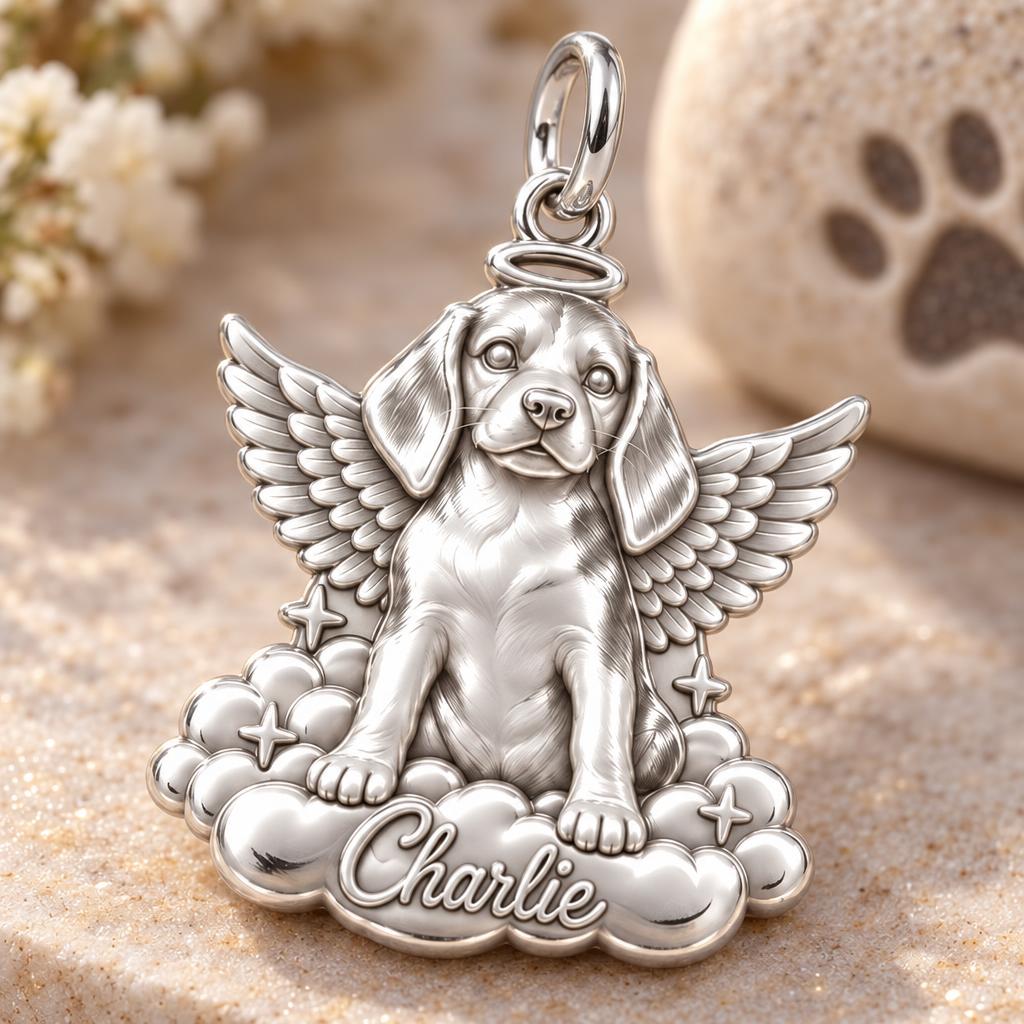 Angel Pup on Clouds Charm Bracelet – Personalized Dog Mom Gift – macro detail of the charm