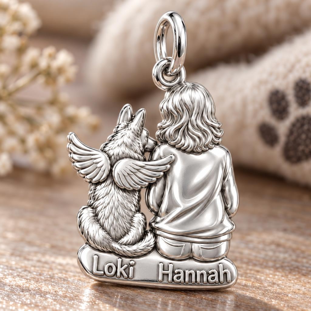 Angel Wings Companion Charm Bracelet – Personalized Dog Mom Gift – macro detail of the charm