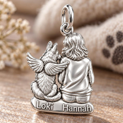 Angel Wings Companion Charm Bracelet – Personalized Dog Mom Gift – macro detail of the charm