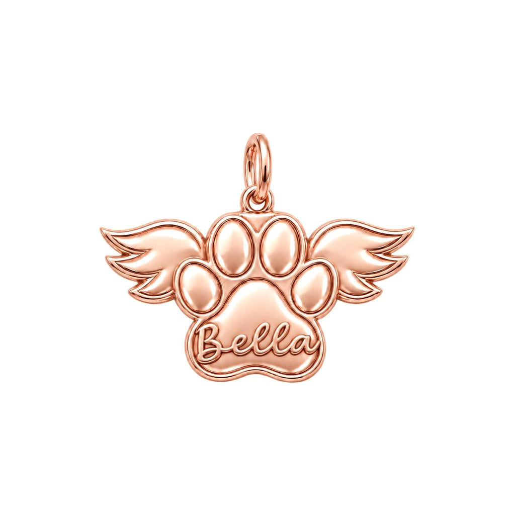Angel Wings Paw Charm Bracelet – Personalized Dog Mom Gift – rose gold charm, front view