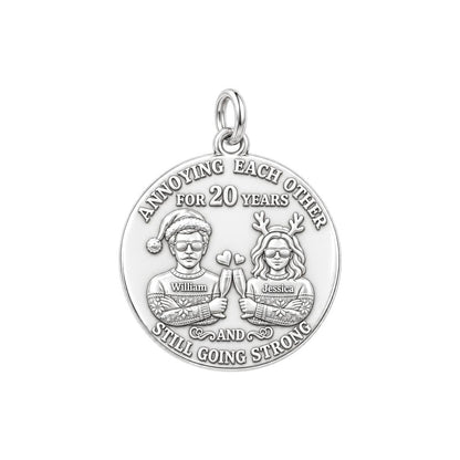 Annoying Each Other Charm Bracelet – Personalized Couple Gift – silver plated 2 cm charm, front view