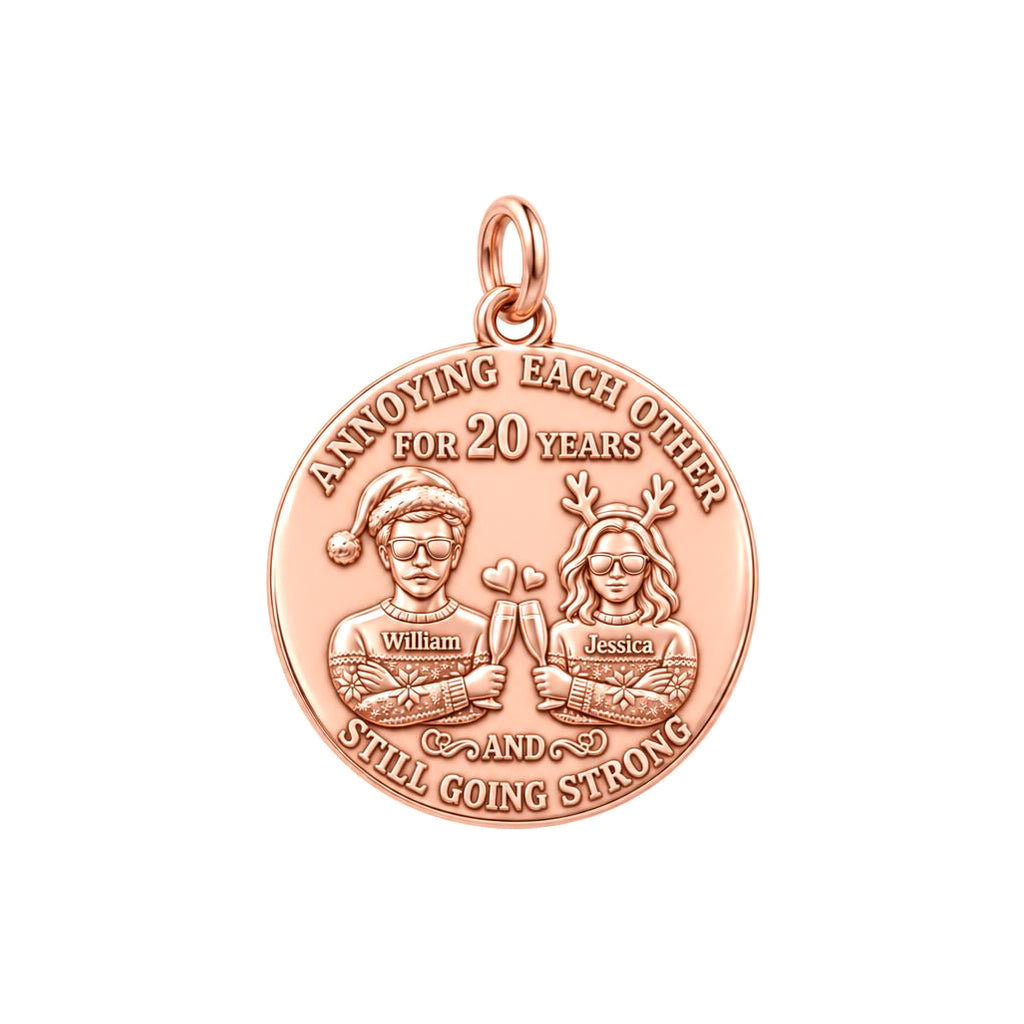 Annoying Each Other Charm Bracelet – Personalized Couple Gift – rose gold 2 cm charm, front view