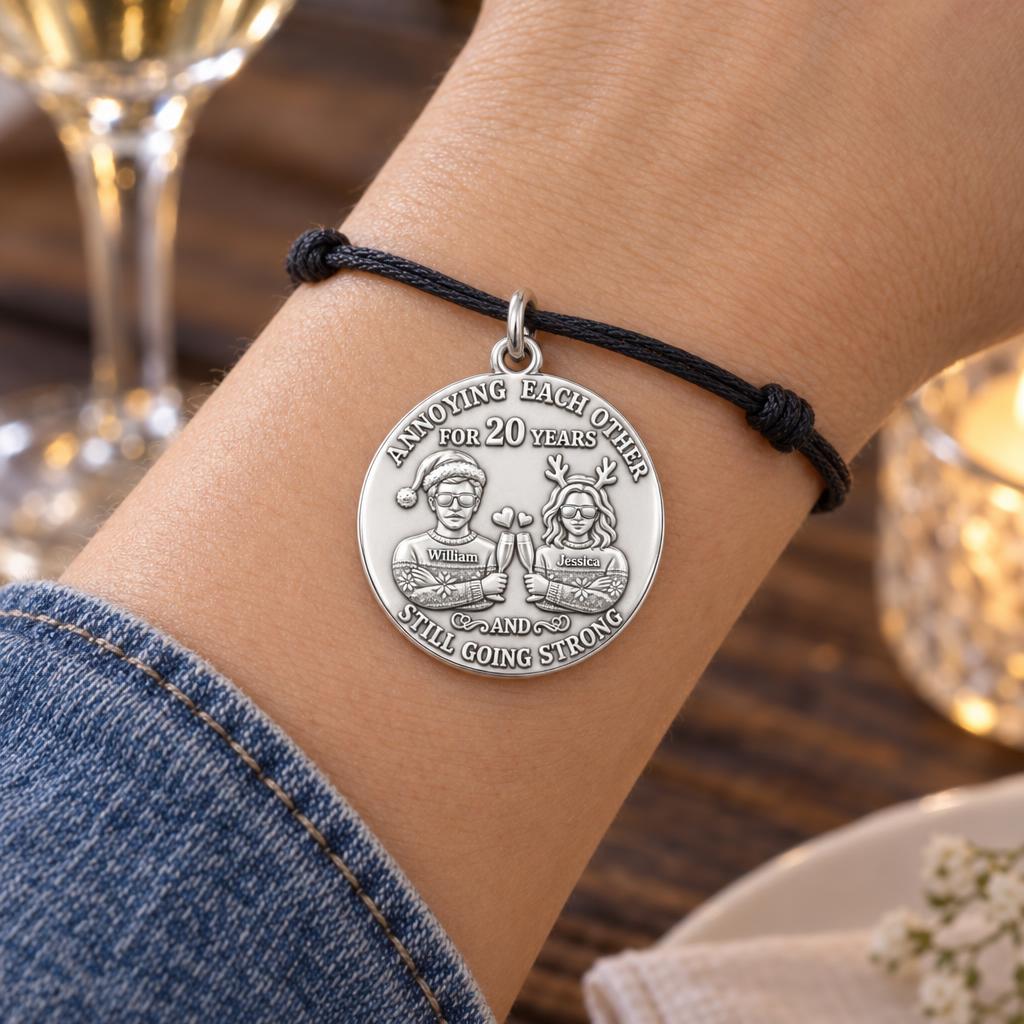 Annoying Each Other Charm Bracelet – Personalized Couple Gift – worn on the wrist on a black cord bracelet