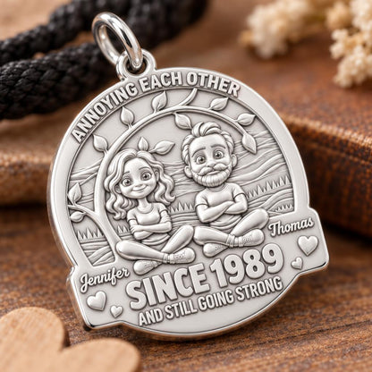 Annoying Each Other Couple Charm and Polyester Cord Bracelet Set – macro detail of the charm