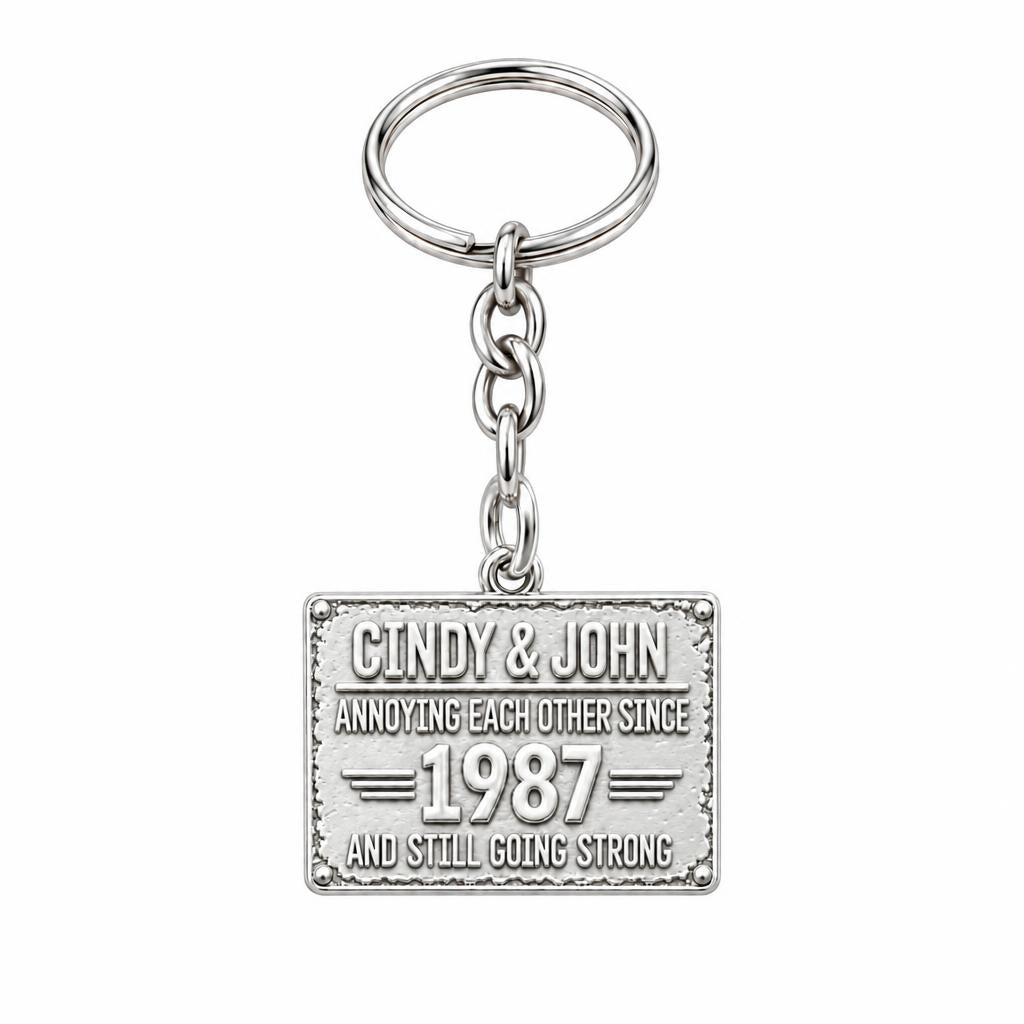 Annoying Each Other Since Charm Keychain – silver, front view